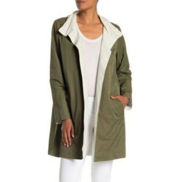 Eileen Fisher olive green hooded utility reversible jacket - Picture 1 of 8